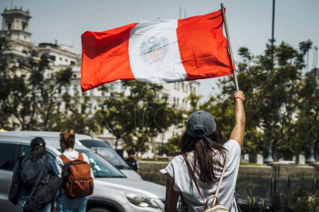 Photo for Lima, Peru - January 20, 2023: Political Protests and demonstrations with flags on the streets of Lima. High quality photo - Royalty Free Image