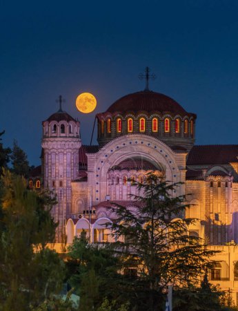 Photo for Full moon photo at Apostle Saint Paul Pavlos Church in Thessaloniki, Greece. High quality photo - Royalty Free Image