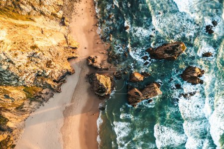Aerial Drone photo of Praia da Ursa in Portugal during Sunset. High quality 4k footage