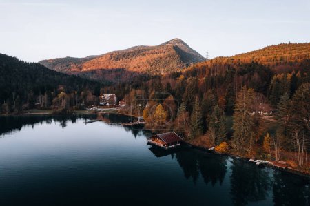 Photo for Aerial Photo of Lake Walchensee, behind Jochberg, Upper Bavaria, Germany Europe. High quality photo - Royalty Free Image