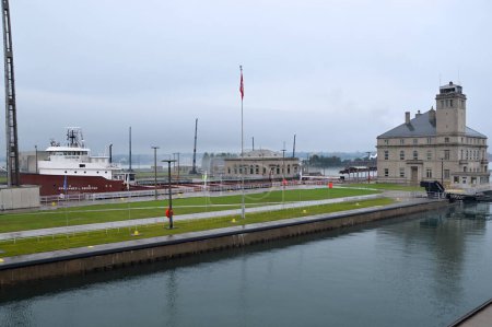 Photo for Ship in the Soo Locks in the Town Sault Ste. Marie, Michigan - Royalty Free Image