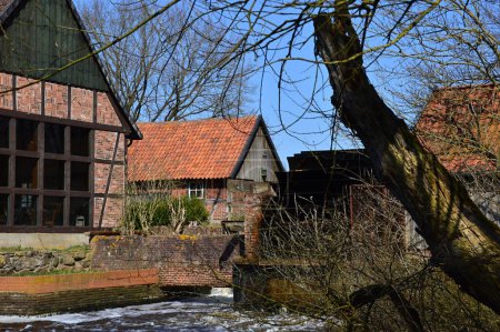 Photo for Historical Watermill in Spring in the Heath Lueneburger Heide, Neumuehlen, Lower Saxony - Royalty Free Image