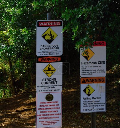Warning Signs at the Kohala Coast on Big Island, Hawaii