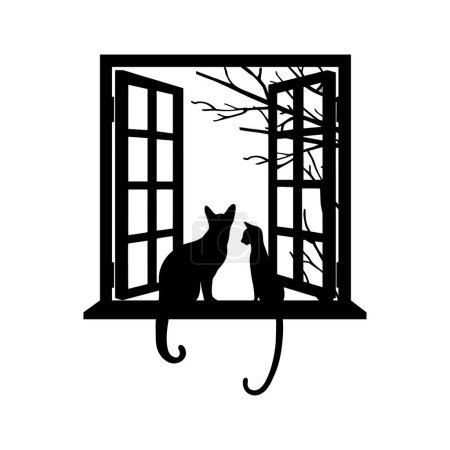 Illustration for Two cat on the window panel design - Royalty Free Image