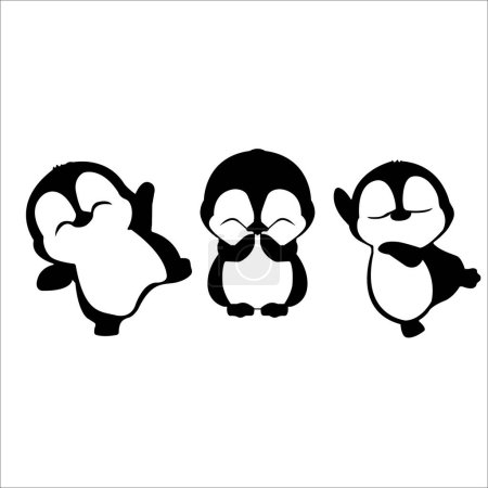 Illustration for Three penguins design for lasercutting - Royalty Free Image