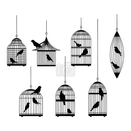 Illustration for Bird cage set design for metal wall art - Royalty Free Image
