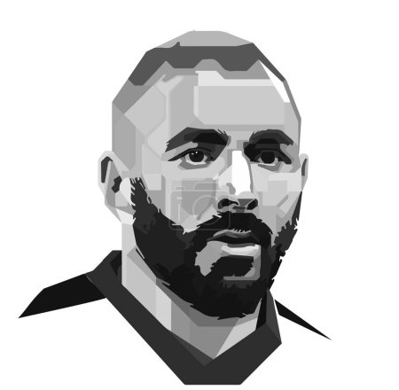 Arte vector Karim Benzema cara vector aislado retrato super estrella artista famoso logotipo símbolo icono persona estilo barba masculina estilizado Al Ittihad gradiente negro sonrisa guapo diseño dibujo plantilla