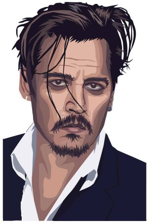 Illustration for Johnny Depp face jack sparrow art pirates of the caribbean design art vector template isolated white background - Royalty Free Image