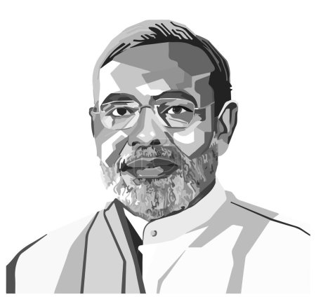 Téléchargez les illustrations : Narendra Modi art visage vecteur gabarit blanc gris isolé fond design graphique célèbre indien figure artwork style lignes dessiner - en licence libre de droit
