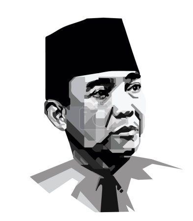 Foto de Icono símbolo signo logotipo estilo arte gráfico Soekarno Hatta Bung Karno Soeharto Megawati Hari HUT cara famosa plantilla de diseño cabeza política gentil patriotismo hombre vector plantilla aislado negro blanco - Imagen libre de derechos
