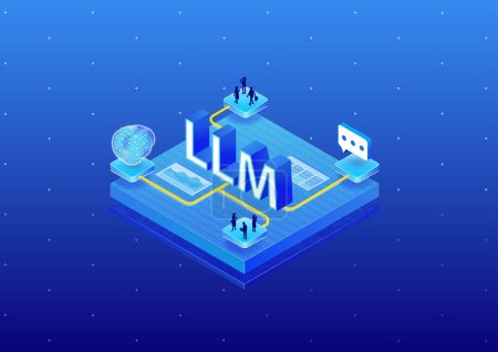 Large Language Model LLM Konzept. 3D isometrische Vektorillustration der generativen künstlichen Intelligenz.