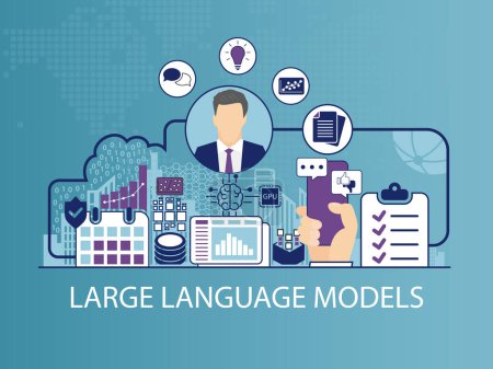 Illustration for LLM Large Language Model vector illustration with business man and icons - Royalty Free Image