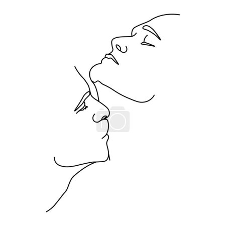 stilisiertes Paarporträt zweier Jungen in minimalistischem Stil, Silhouette männlicher Gesichter in einer durchgehenden Linie gezeichnet, Liebhaber eines homosexuellen Paares, Freunde