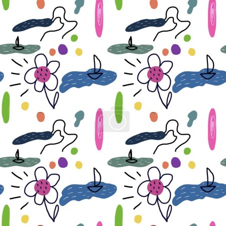 Photo for Flower sea scribble cute abstract seamless funny pattern. A digital illustration. Hand drawn texture and isolated. For to use in design, fabrics, prints, textile, cards, invitations, banners, coupons. - Royalty Free Image