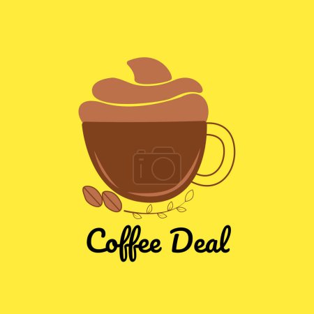 Téléchargez les photos : Café tasse logo brun noir écriture fond jaune - en image libre de droit