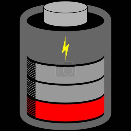 Ilustración de Celda de batería baja cargada con barra de estado roja - Imagen libre de derechos