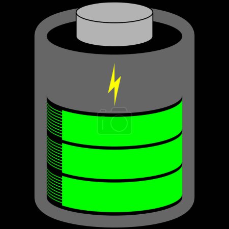 Ilustración de Celda de batería completamente cargada con barra de estado verde - Imagen libre de derechos