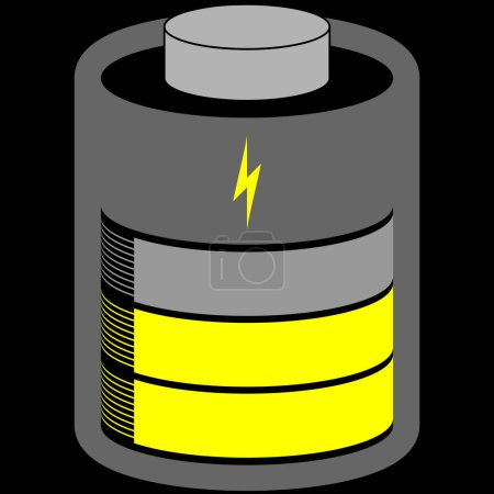 Ilustración de Célula de batería medio cargado con barra de estado amarillo - Imagen libre de derechos