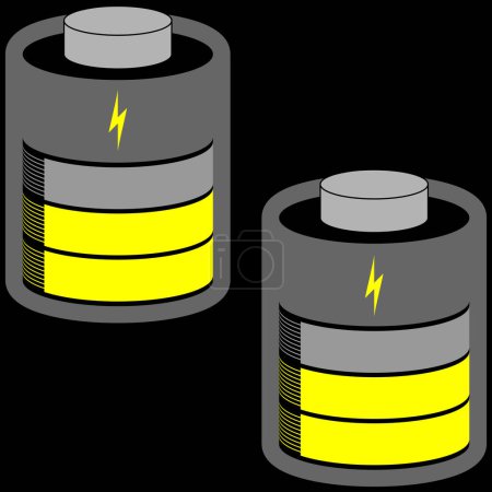 Ilustración de Dos celdas de batería medio cargado con barra de estado amarillo - Imagen libre de derechos