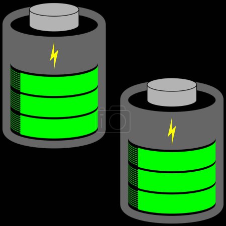 Ilustración de Dos celdas de batería completamente cargadas con barra de estado verde - Imagen libre de derechos