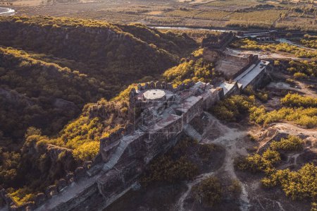 aerial view of archers post watchtower of medieval castle, vintage walls of old ancient Rohtas fort Pakistan, monument of Indian and Pakistani heritage and architecture