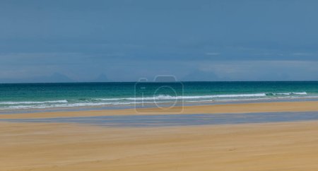 Tolsta Beach Traigh Ghiordail on the Isle of Lewis. Beautiful Scottish coastal scene in the Outer Hebrides. No people on the beach.