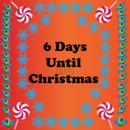 Téléchargez les photos : 6 jours jusqu'à Noël, design coloré simple avec des flocons de neige et des bonbons dessus - en image libre de droit