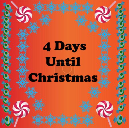 Téléchargez les photos : 4 jours jusqu'à Noël, design coloré simple avec des flocons de neige et des bonbons dessus - en image libre de droit