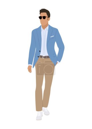 Elegante hombre de negocios con traje informal formal o inteligente. Guapo personaje masculino de dibujos animados. Elegante hombre vector plana ilustración realista aislado sobre fondo blanco.