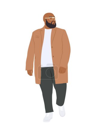 Illustration for Modern man wearing fashion casual clothes. Stylish african american man in autumn look. Black guy in trendy street fashion outfit. Flat vector realistic illustration isolated on white - Royalty Free Image