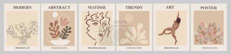 Ilustración de Conjunto de carteles abstractos en tonos tierra modernos en tonos pastel beige. El moderno Matisse inspiró el arte mural contemporáneo. Diseño minimalista estético. Ilustraciones de arte vectorial. - Imagen libre de derechos