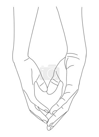 Illustration for Holding Hands, Outline Drawing, Hand Holding together. Love, relationship, Valentines day concept. Monochrome hand drawn ink style sketch. Modern minimalist line art vector illustration on white. - Royalty Free Image