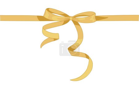 Ilustración de Golden gift ribbon with bow. Decorative wrapping tape for Valentines Day, Birthday, Anniversary presents, greeting, gift, discount cards. Flat Realistic illustration isolated on white background. - Imagen libre de derechos