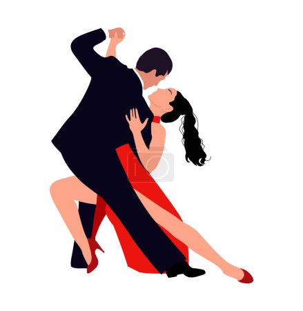 Illustration for Dancing Couple, Dancers Tango, Salsa, Bachata, Flamenco, Latina Dance. Young man and woman in dance pose. Vector realistic illustration isolated in white background for poster, party invitation. - Royalty Free Image