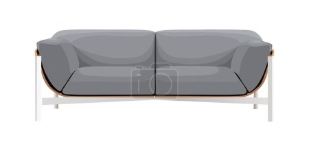 Téléchargez les illustrations : Stylish comfortable gray sofa vector realistic illustration. Modern fabric couch isolated on white background. Colorful elegant furniture element for interior design, house, apartment plan. - en licence libre de droit