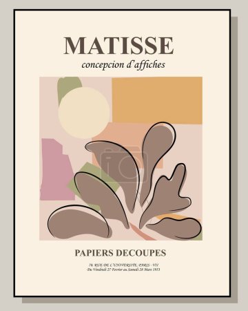 Téléchargez les illustrations : Abstract poster in modern pastel colors. Trendy Matisse inspired contemporary wall art. Aesthetic minimalist design. Vector art illustration for background, covers, banners, cards template. - en licence libre de droit