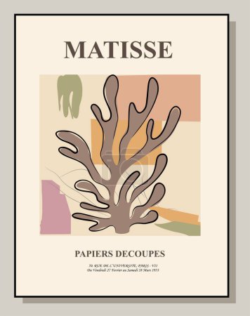 Téléchargez les illustrations : Affiche abstraite aux couleurs pastel modernes. Trendy Matisse a inspiré l'art mural contemporain. Design minimaliste esthétique. Illustration vectorielle d'art pour fond, couvertures, bannières, gabarit de cartes. - en licence libre de droit