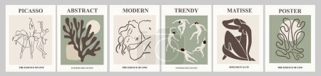 Téléchargez les illustrations : Affiche abstraite aux couleurs vertes sauge modernes. Trendy Matisse et Picasso ont inspiré l'art mural contemporain. Design minimaliste esthétique. Illustrations vectorielles pour fond, couverture, bannière, gabarit de cartes. - en licence libre de droit