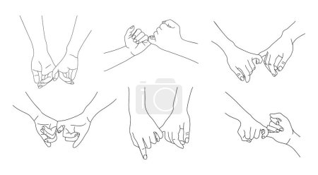 Illustration for Pinky Promise Hands, Outline Drawing, Hands Holding little fingers. Love, relationship, friendship concept. Monochrome hand drawn ink style sketch isolated on white background. - Royalty Free Image