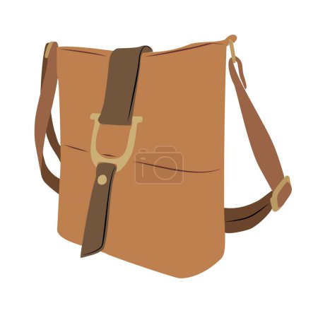 Modern fashion women bag. Leather female brown shoulder bag, crossbody bag. Fashionable handmade accessory. Hand drawn trendy Vector illustration isolated on white background.