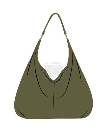 Moderne Damentasche. Leder weibliche grüne Handtasche, Hobo Bag, Handtasche, Tasche, Umhängetasche. Modisches handgemachtes Accessoire. Handgezeichnete trendige Vector Illustration isoliert auf weißem Hintergrund.