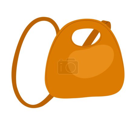 Illustration for Modern fashion women bag. Leather female orange shoulder crossbody bag, Shell Type Messenger bag Fashionable handmade accessory. Hand drawn trendy Vector illustration isolated on white background. - Royalty Free Image