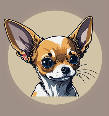 Illustration for Cute dog, chihuahua breed face portrait. Funny puppy, small canine animal head. Little purebred doggy, pup. Flat cartoon vector illustration isolated on beige background. - Royalty Free Image