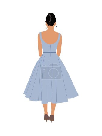 Photo for Beautiful Woman in fashion dress for evening or cocktail party, event. Pretty girl wearing stylish clothes rear view. Vector realistic illustration isolated on white background. - Royalty Free Image