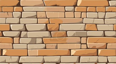 Old brick wall background. Natural red, brown stone texture. Surtface design. Vector realistic cartoon style illustration.