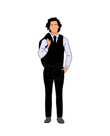 Illustration for Business man standing. Vector illustration of handsome young man in formal office outfit, suit and tie. Business person cartoon male character Isolated on white background. - Royalty Free Image