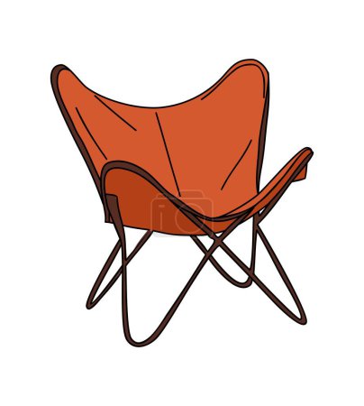 Vintage Mitte des Jahrhunderts moderner Sessel, weiche Möbel mit orangefarbenen Lederpolstern. Retro 60er, 70er Jahre Innenarchitektur Element. Accent Sessel im Boho-Stil flach Vector Illustration auf weißem Hintergrund.