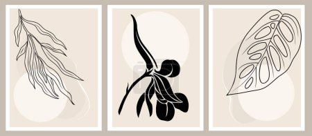 Illustration for Hand drawn abstract outline vector illustration of larkspur flower and leaves, line art and silhouette. Japandi style design for trendy wall art, tattoo, logo, branding, packaging, labeling. - Royalty Free Image