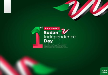 Sudan independence day logotype 1st January with curve flag background