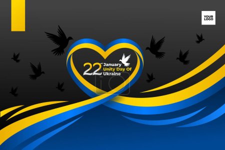 Téléchargez les illustrations : Jour de l'unité de l'Ukraine 22 janvier avec drapeau de vague d'amour et fond d'oiseau de paix. - en licence libre de droit